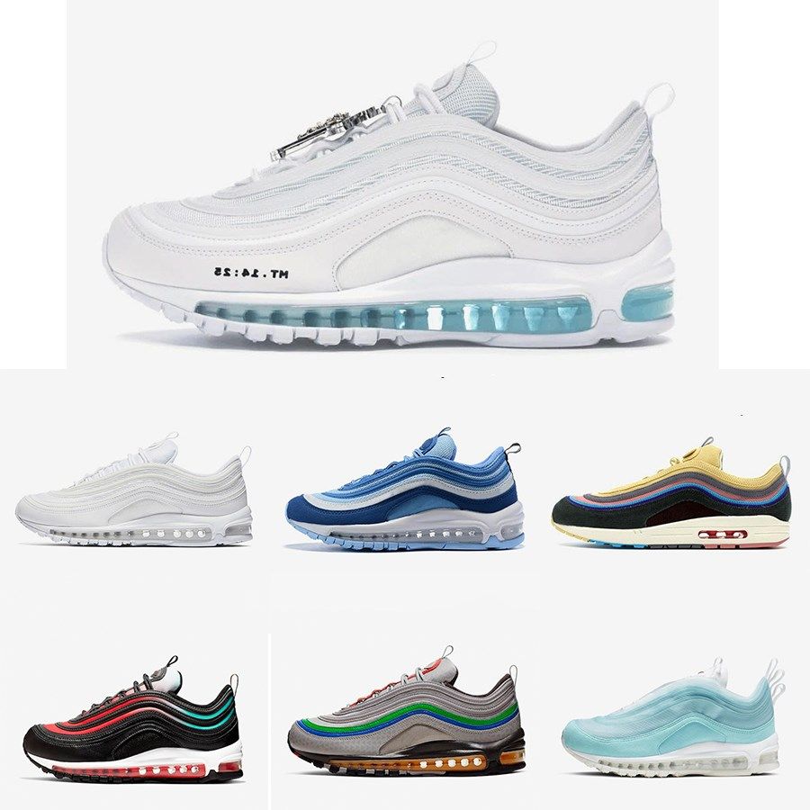 MSCHF X INRI Jesus 97 Mens Running Shoes UNDEFEATED UNDFTD Bred Triple White 97s Black Sliver 