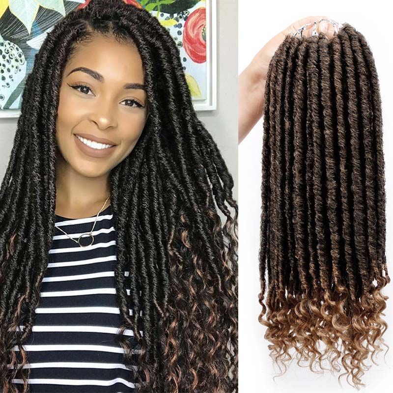 3 Pçs / lote Preto / Loiro 16 Polegada Kanekalon Trança Cabelo Faux Locs  Cabelo Crochet Deusa Penteados