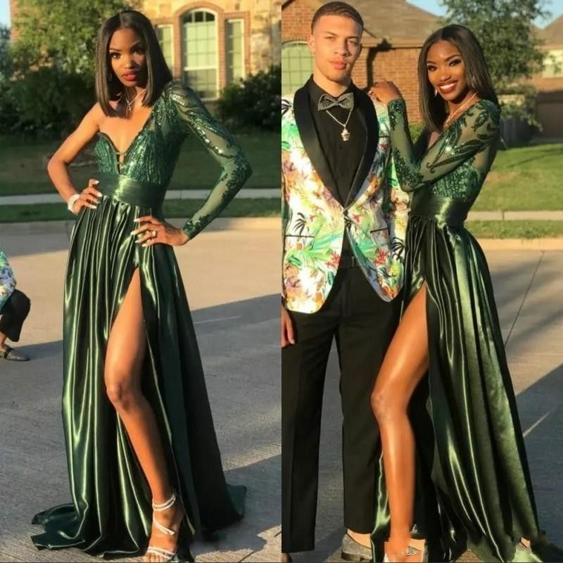 2020 Sexy Dark Green Sequins Prom 