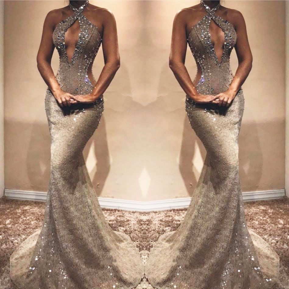 Compra Vestido De Fiesta De Sirena De Encaje Con Cuentas Grises Busto Hueco  Sin Espalda Sin Mangas Vestido De Fiesta Por La Noche Para Vestidos De  Graduación De Dama Sexy Por Encargo