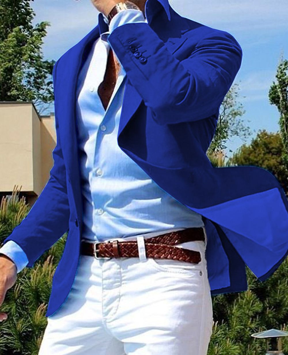 Compra Royal Blue Casual Hombres Traje Dos Piezas Slim Fit Muesca Solapa  Del Traje Formal Matrimonio Homme Desgaste Novio Un Botón De La Chaqueta  Blanca Pantalones Fija El Juego Barato | Entrega