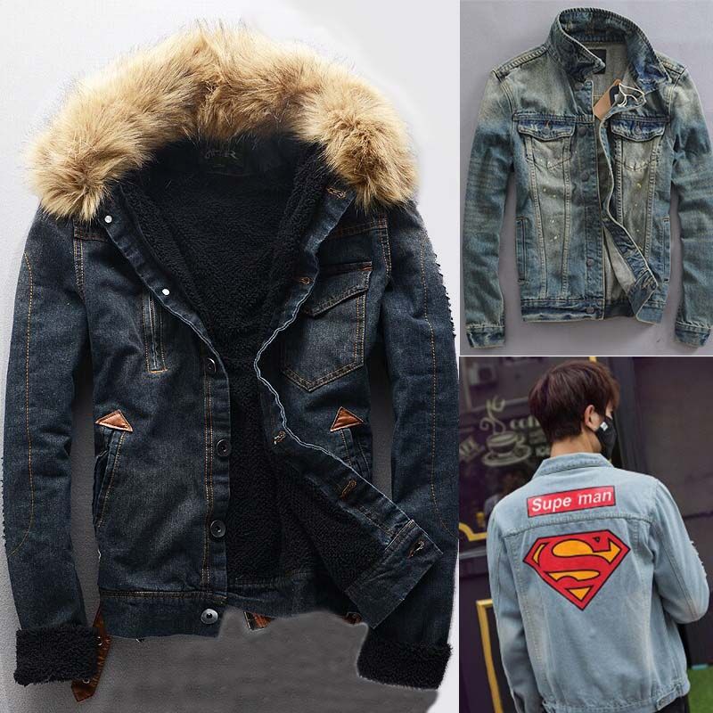 mens denim jacket with sheepskin collar