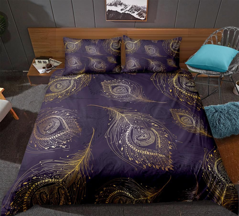 Retro Feathers Print Bedding Set Bohemian Duvet Cover Print Boho