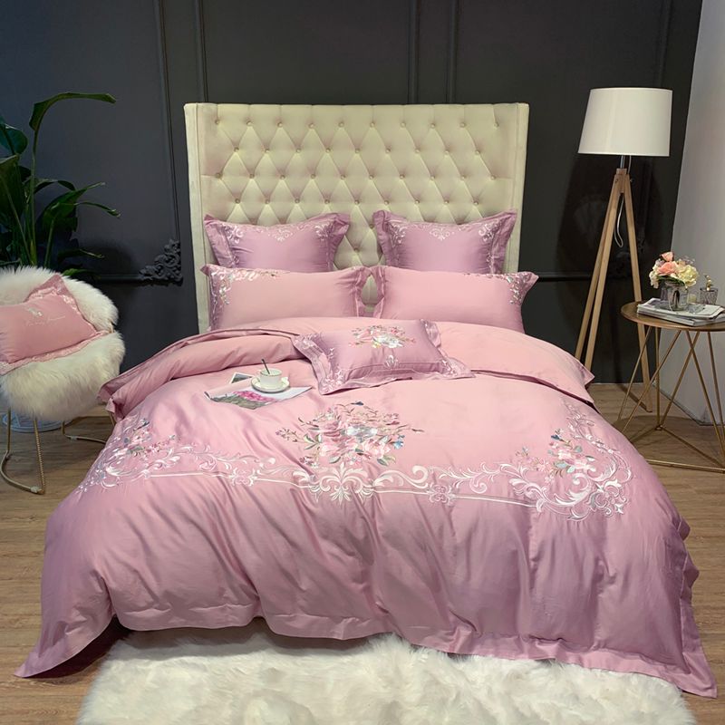 Luxury European Palace Bedding Set Flower Embroidery 80s Egyptian