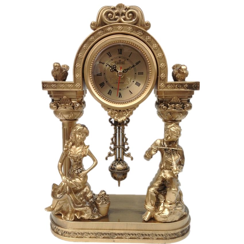2020 Vintage Home Decor Resin Table Clock Pendulum Clock Golden Statue