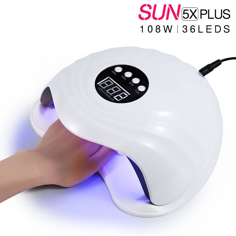 compre 108w sun 5 x plus lampara uv led max secador del clavo led del clavo de la lampara para el curado uv gel nail polish lcd de tiempo sensor con