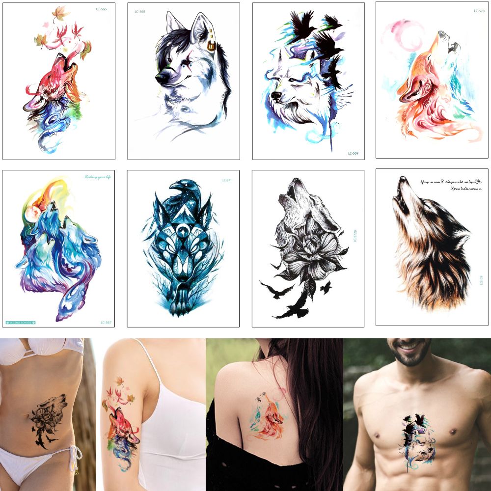 Acquista Disegno Colorato Animale Impermeabile Temporary Body Art Tattoo Sticker Lupo Maple Leaf Corvo Fiore Foresta Design Sticker Tattoo Donna Uomo Arm A 1 1 Dal Homimly Dhgate Com