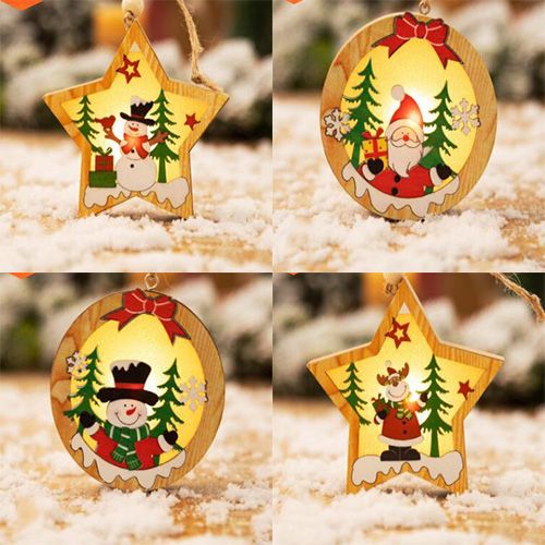 Christmas Glowing Wooden Pendant Christmas Tree Hanging Xmas