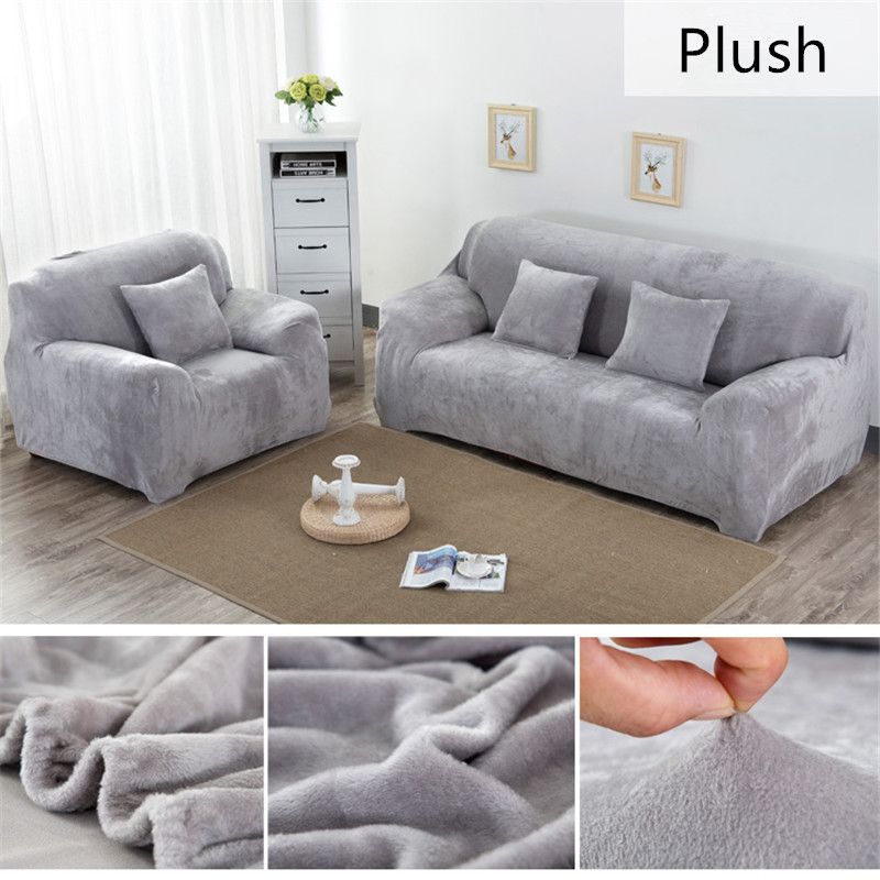 Solid Color Plush Thicken Elastic Sofa Cover Universal Sectional