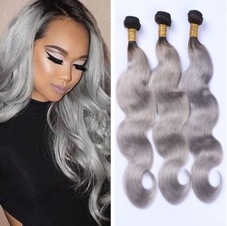 Silver Grey Ombre Human Hair Extensions Ombre Gray Brazilian Virgin Hair Body Wave Ombre Grey Peruvian Hair Weaving Brazilian Hair Weave Brazilian