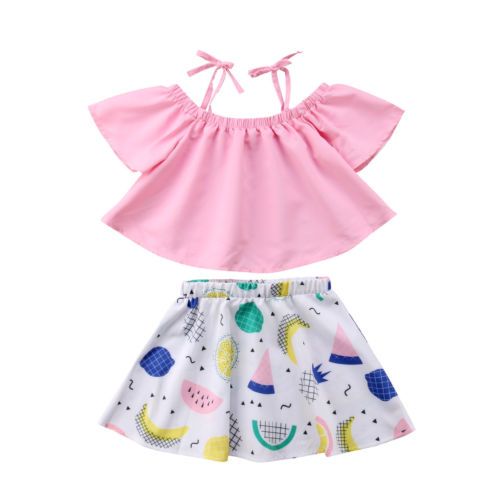 Girls Summer Clothes Off-Shoulder T-Shirt and Tutu Skirts Set