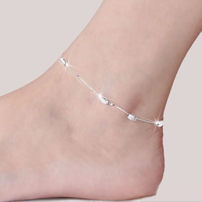 Sterling Silver Anklets For Women Ladies Girls Unique Nice Sexy Simple Beads Silver Chain Anklet