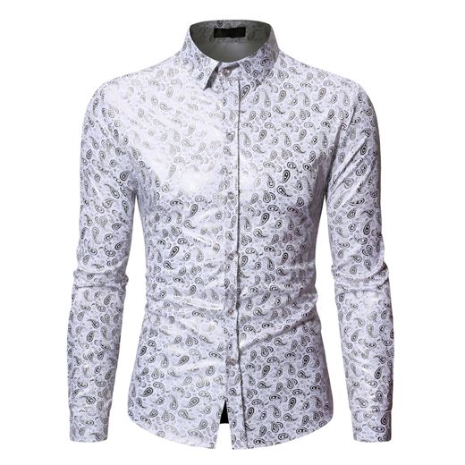 Mens Slim Fit Floral Shirt Long Sleeve Dress Shirts Party Work Casual Collar Top