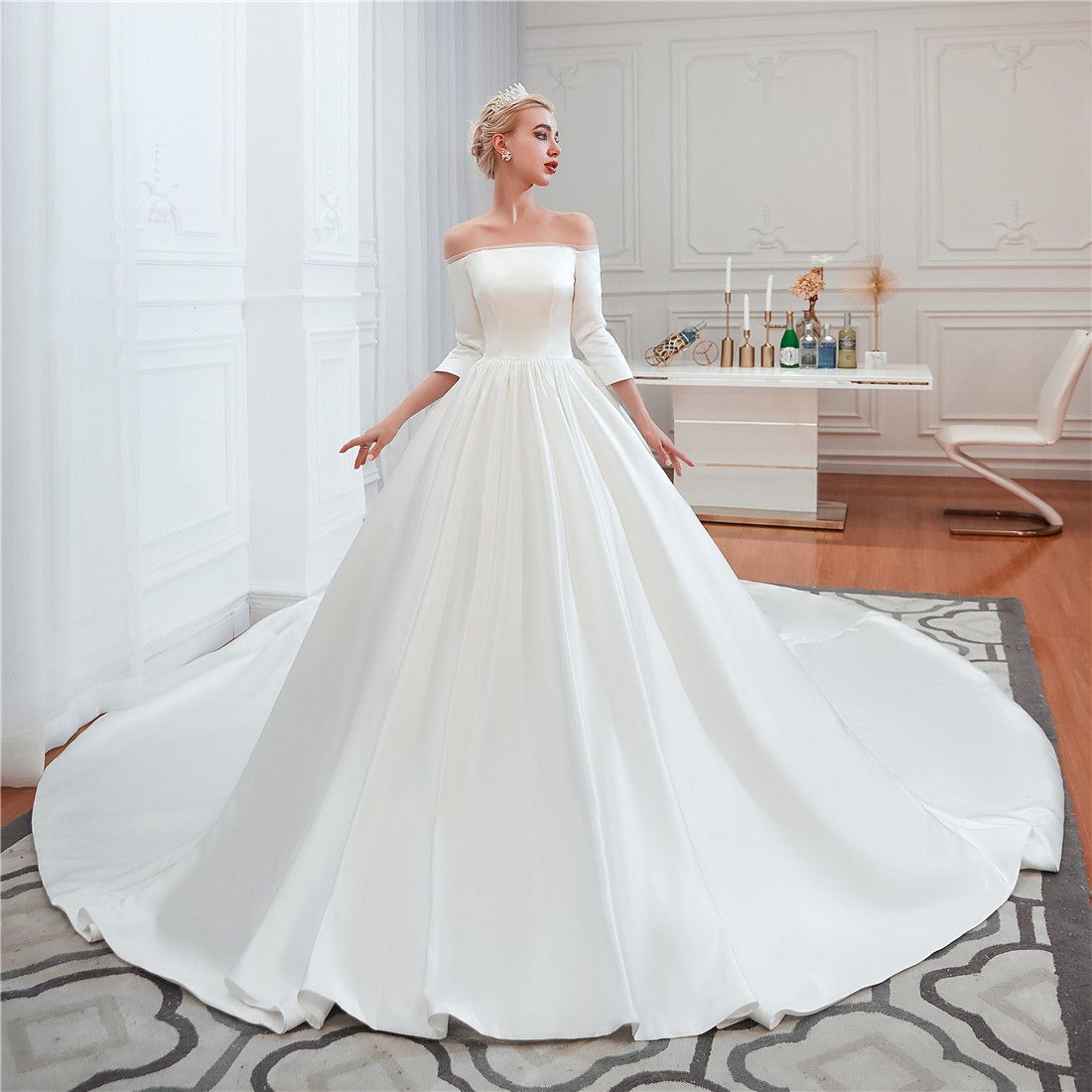 Three Quarter Sleeve Wedding Dresses A 