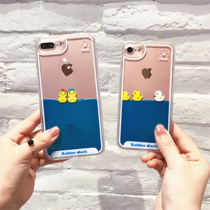 For Iphone Xs Xr Phone Case Cute Liquid Small Yellow Duck Mobile Phone Case Anti Fall Cartoon Protective Cover Support 2pcs Delivery
