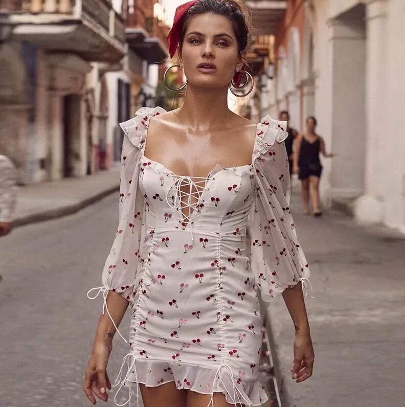 cherry print dress white