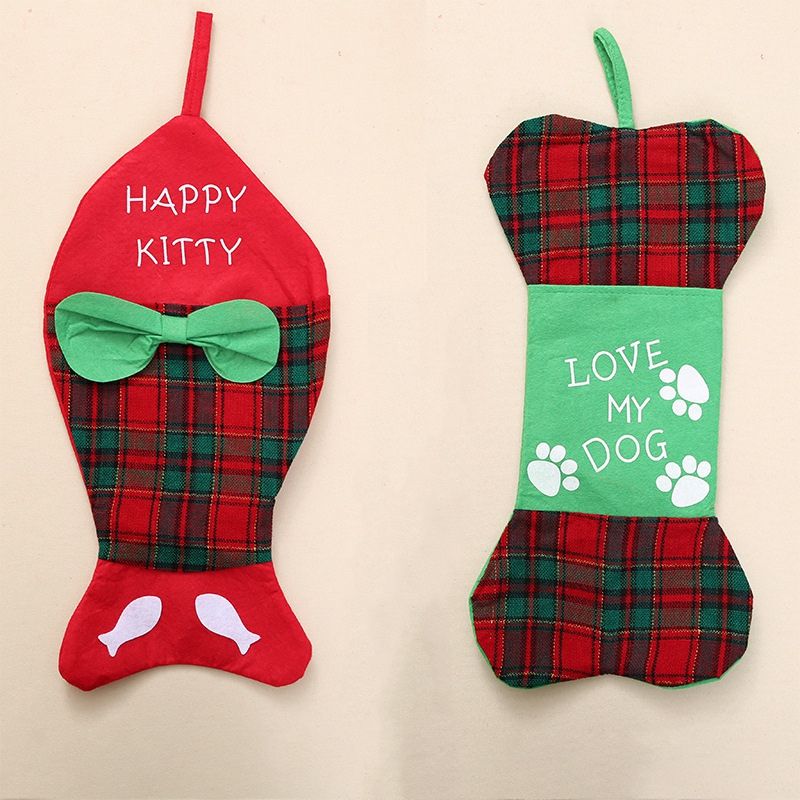 Zerowin Christmas Stockings Xmax Tree Hanging Xmas Decoration Fish//Bone Gift Candy Bag Xmas Fireplace Ornament happy kitty
