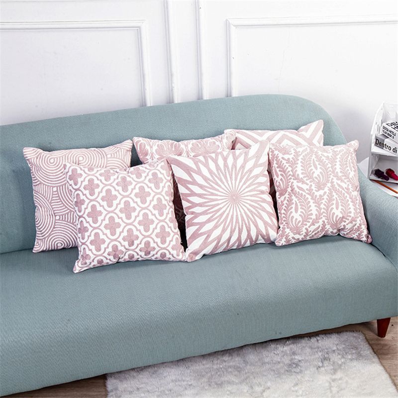 Nordic Pink Floral Decorative Pillows For Sofa Embroidery Cushion