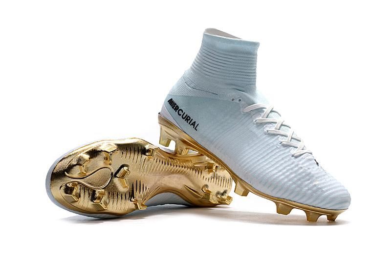 2020 White Gold CR7 Soccer Cleats 
