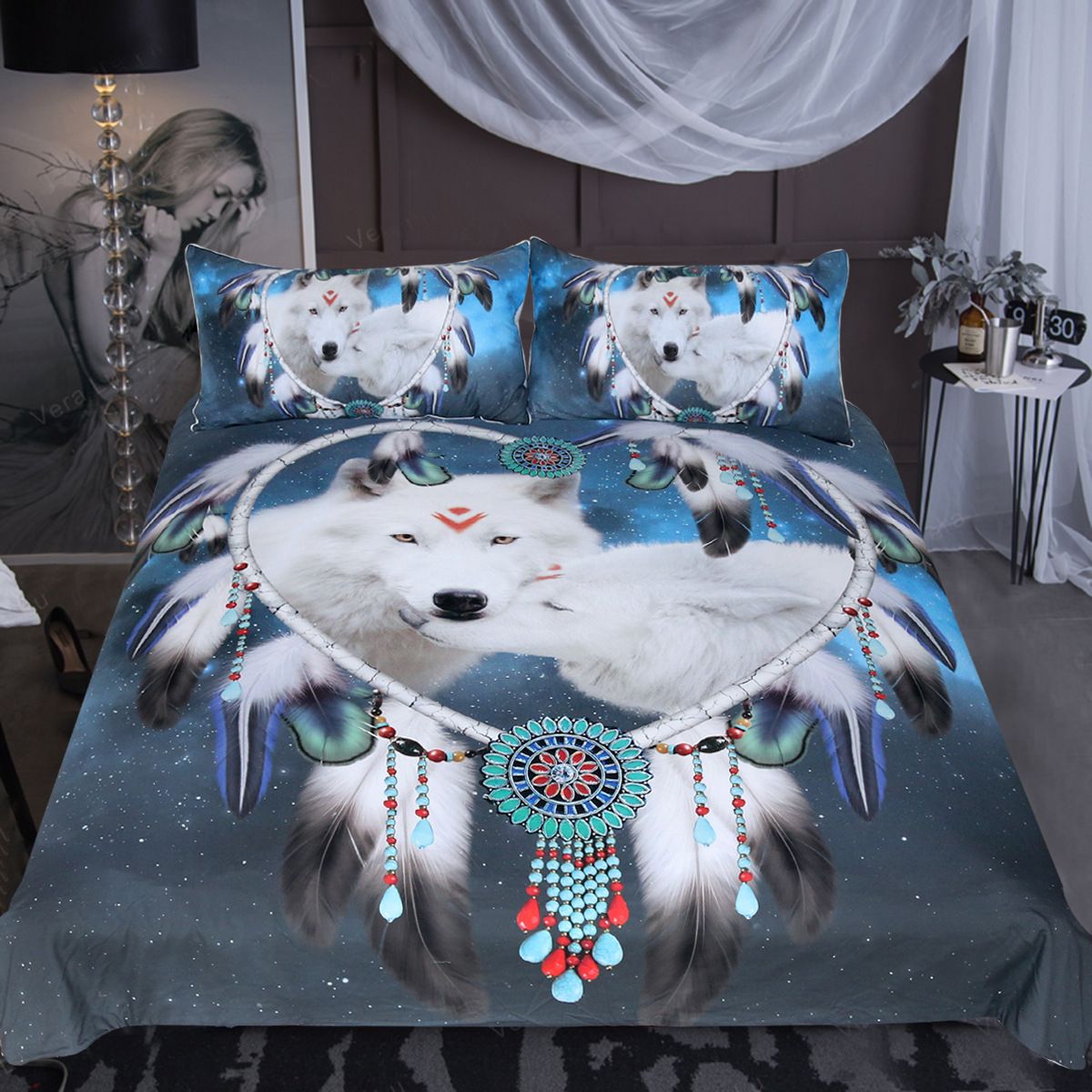 White Wolf Couple Duvet Cover Sets Twin Full Queen King Size Quilt