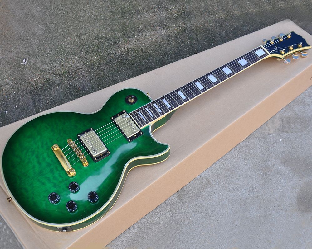 Compra Guitarra Eléctrica Verde Al Por Mayor De Fábrica Con Puente Fijo,  Chapa De Arce Flameado, Hardwares Dorados, Que Ofrece Servicios  Personalizados Barato | Entrega Rápida Y Calidad | Es.Dhgate