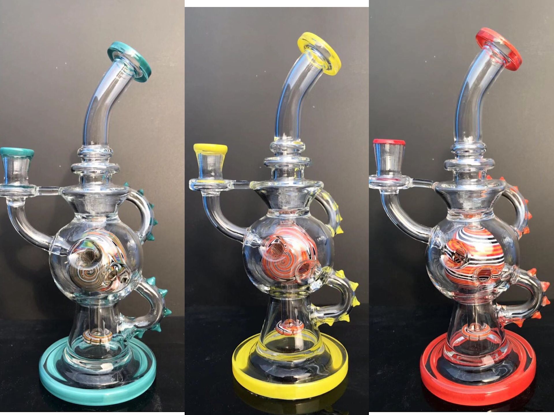 Wholesale Femlewater Glass Smoking Pipes With Bule Flower And Red With