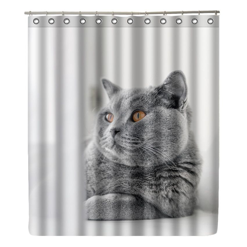2019 Wonzom Cat Shower Curtain Waterproof Wolf Bathroom Curtain