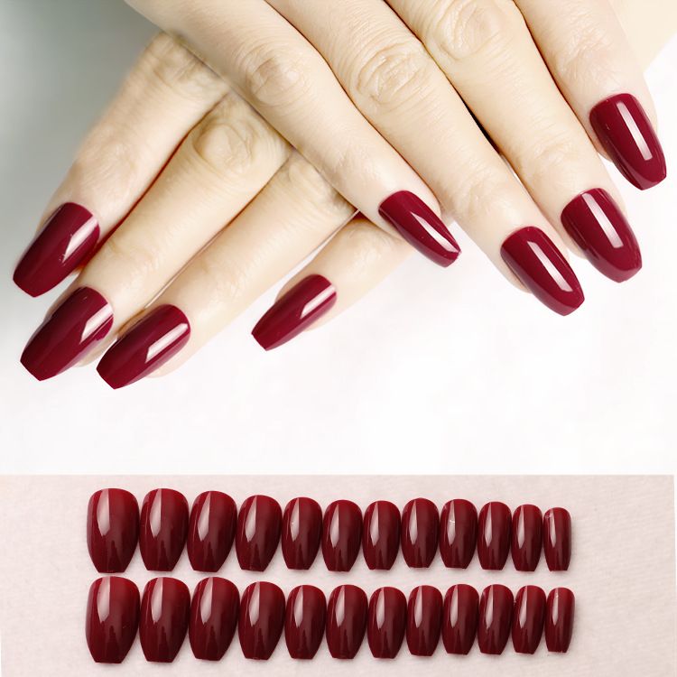 Wine Red Solid Color Finished Ballet Art Patch Boxed Plain False Nail Nail Piece From Xujie1352 2 2 Dhgate Com