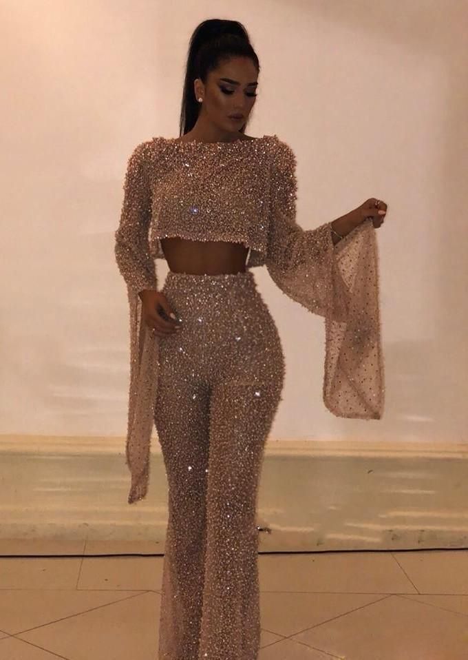 Evening Dresses Wear Crop Top Beads 