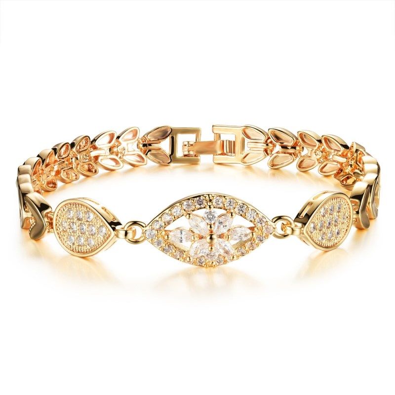 Diamond Charm Bracelets 18k Gold Trendy Wheat Leaves Romantic Shining