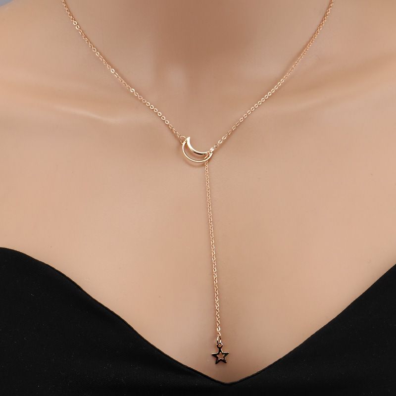 Echt Edelstahl Kette Halskette Kurze Kette mit Anhänger Mond und Stern Echt Edelstahl Kette Halskette Kurze Kette mit Anhänger Mond und Stern