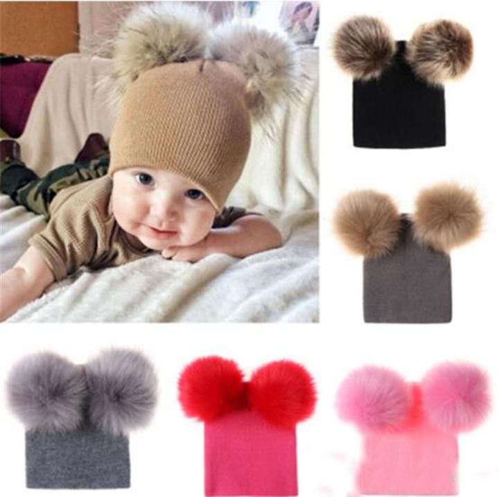 baby faux fur pom pom hat