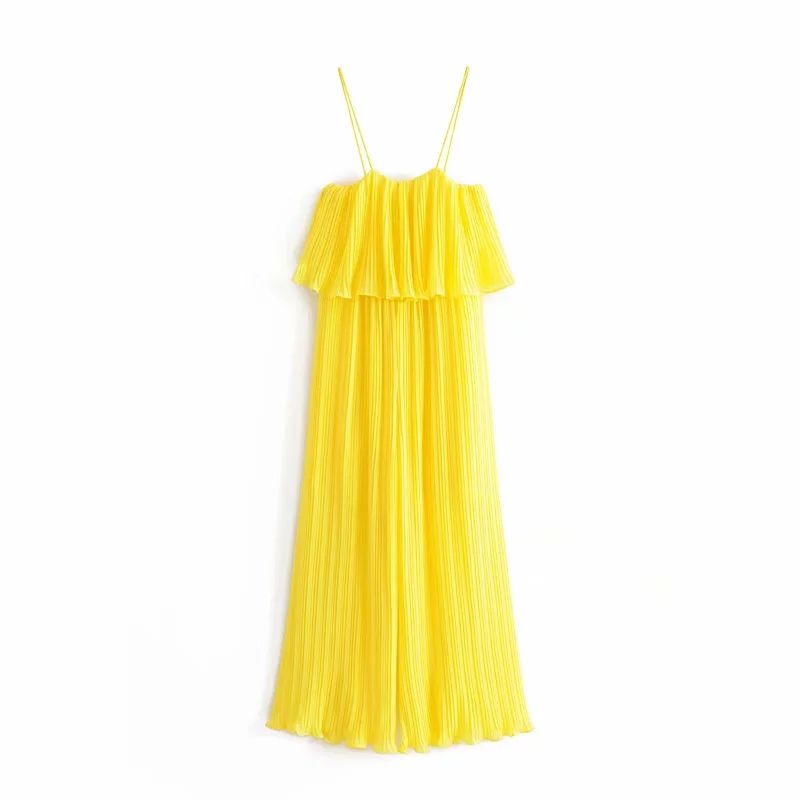 yellow pleated jumpsuit
