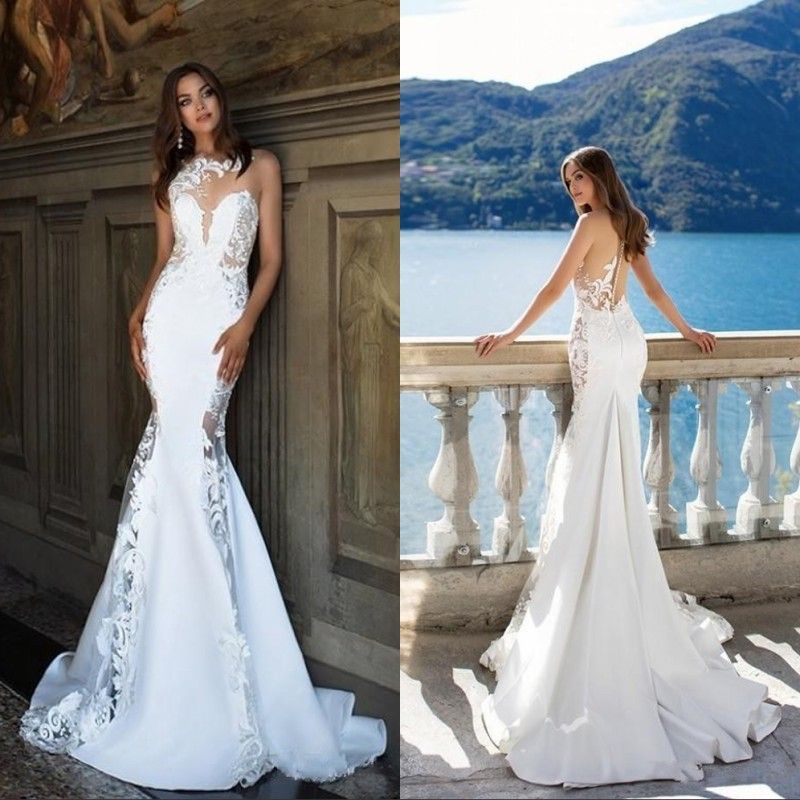 Compra Vestidos De Novia De Playa Robe De Botón Botón De Matrimonio Train  Sweep Mermaid Vestidos Nupciales Con Apliques Elegantes Vestidos De Novia  Barato | Entrega Rápida Y Calidad | Es.Dhgate