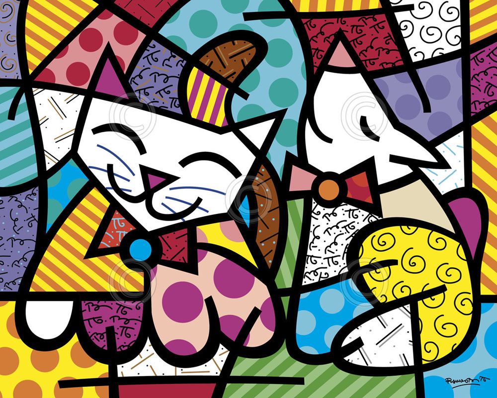 Arte Abstracto Romero Britto dibujos animados del gato Happy Dog Medium,  pintura al óleo de reproducción