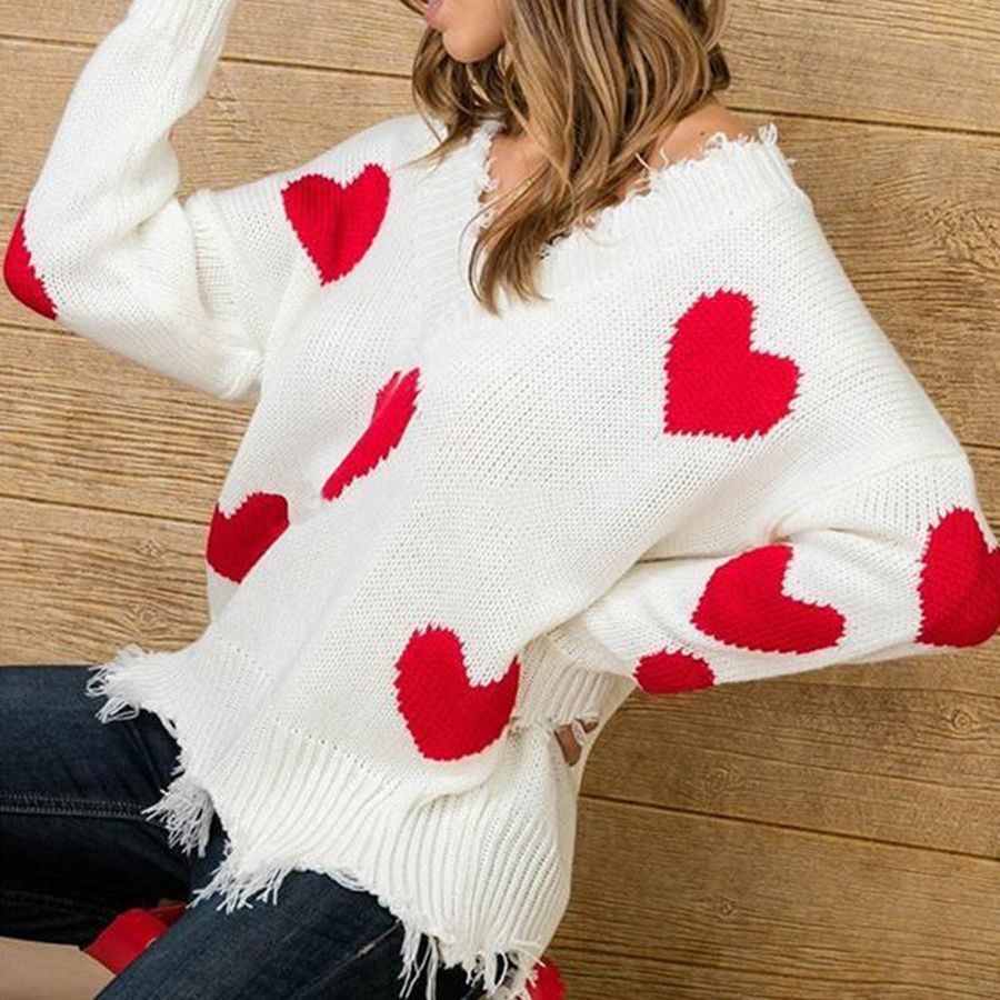Corazón Bordado Suéter De Invierno Para Mujer Damas Suéter Mujeres Tejido Jumper