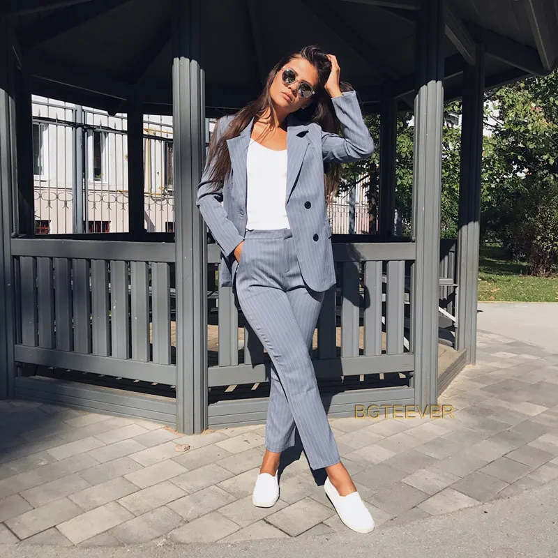 attribuut vergeven Afleiden Werk Broek Past OL 2 Stuk Sets Double Breasted Striped Blazer Jasje Rits  Broek Pak Voor Dames Set Feminino Spring Van 48,12 € | DHgate