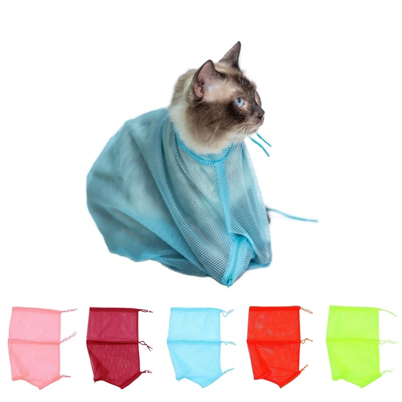 Mesh Cat Grooming Bath Bags Washing Bags For Pet Bathing Nail Trimming