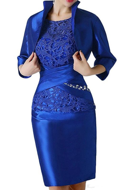 Royal Blue Lace Short Mother Formal Wear With Wrap Mother ...