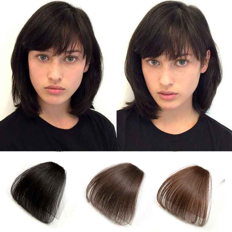 Human Hair Flat Bangs Air Bang Without Temple Clip In Neat Bangs