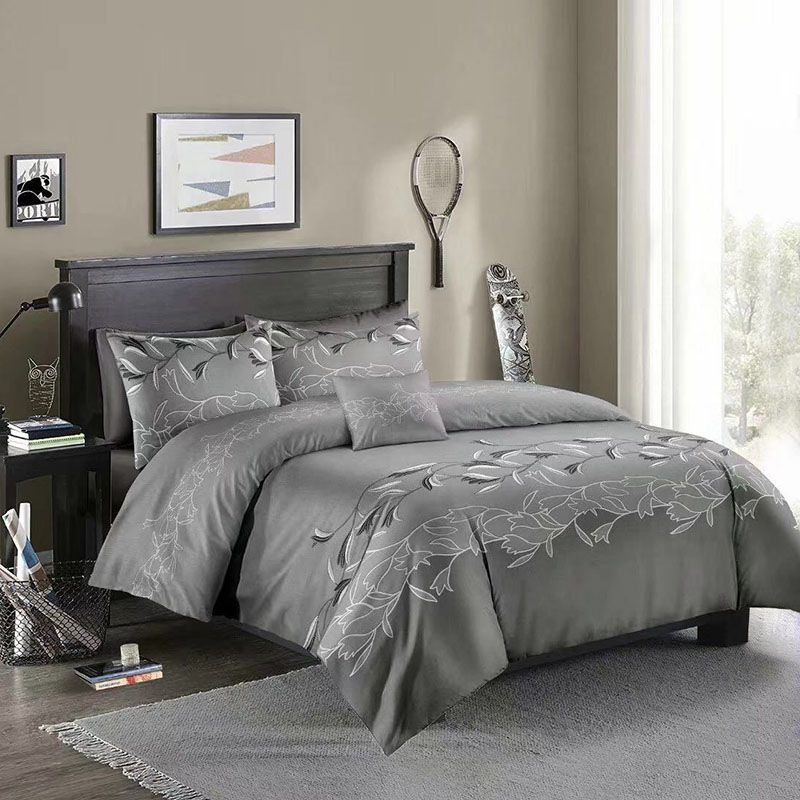 American Style Bedding Sets Duvet Cover Set Grey Leaf Bed Sets