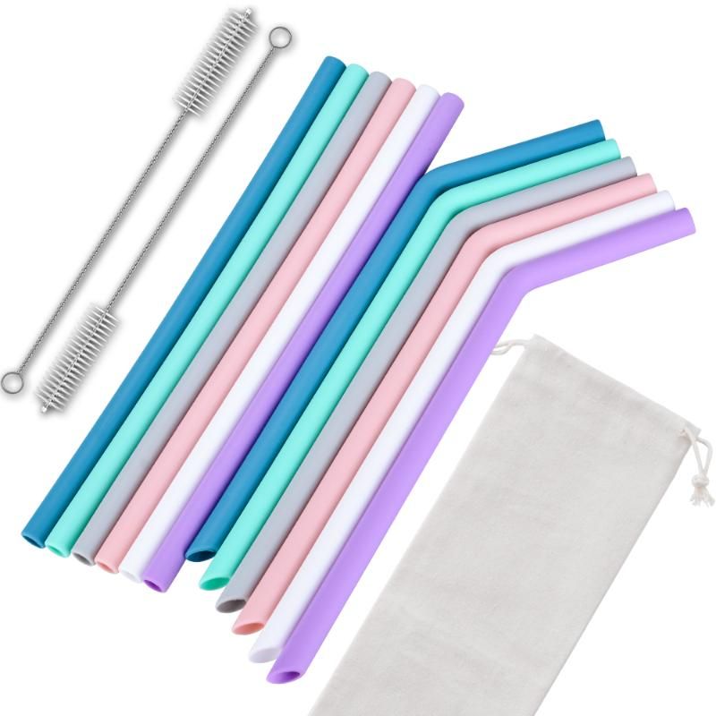 15 Pack Grade Silicone Straws Reusable Flexible Drinking Straws With