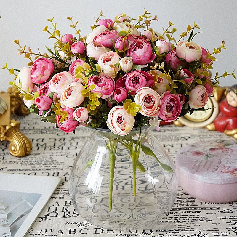 Artificial Rose Silk Flowers 6 Flower Head Floral Fake Wedding Vintage New