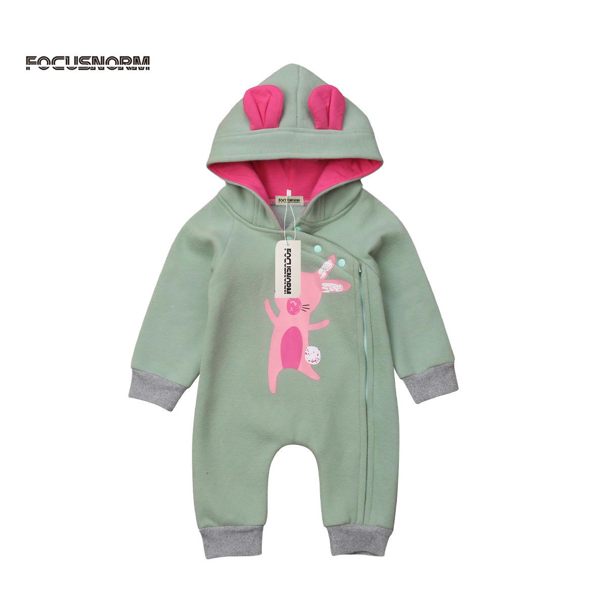 Newborn Infant Baby Kids Boys Girls Rompers Long Sleeve Hooded Bodysuit Jumpsuit