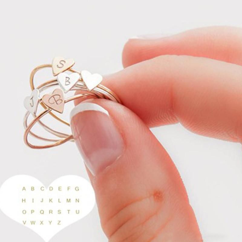 New Heart Shape A Z Initial Ring Silver Gold Rose Gold Color Letter Rings For Women Bague Femme Name Jewelry Matching Wedding Bands Mens Wedding Band