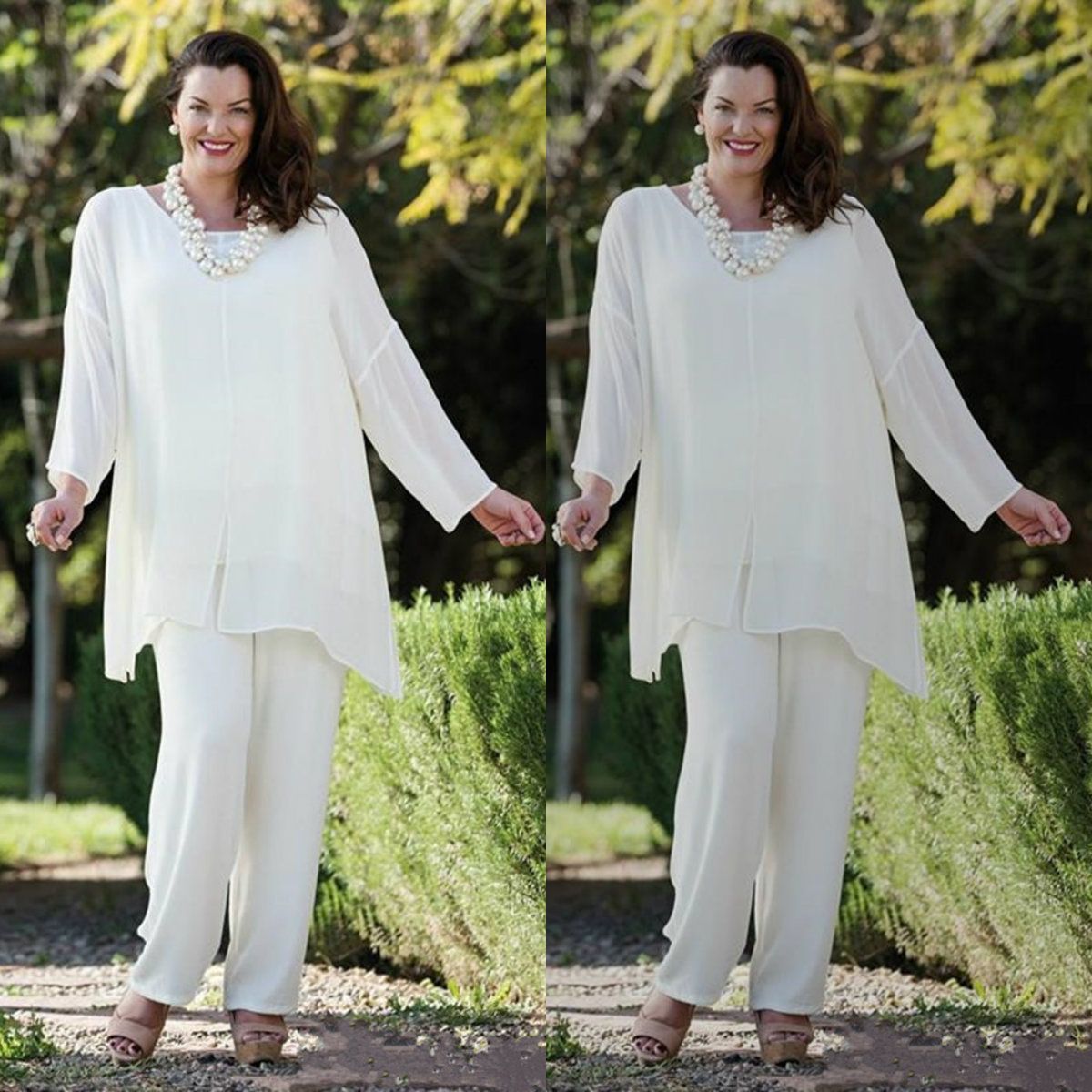 white chiffon suit