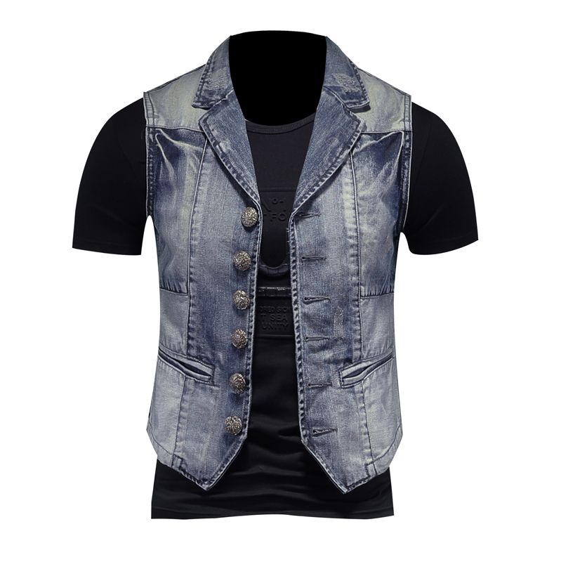 Embroidered Denim Vests For Men Slim 
