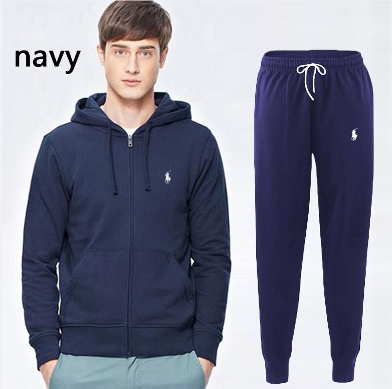 navy blue polo sweat suit