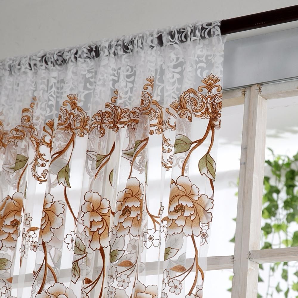 2019 Voile Curtain Window Curtain Flower Print Divider Tulle Voile