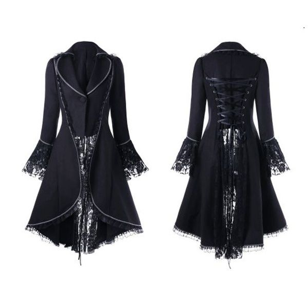 Acheter Wipalo Femmes Dentelle Rétro Veste De Manteau Gothique Lacets Médiévale Victorienne Bandage Veste Haut Bas Noble Court Robe Pardessus De
